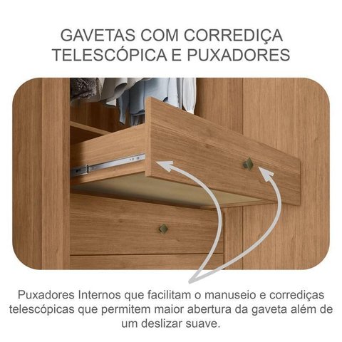Guarda Roupa Casal Sienna com Espelho e Gaveteiro Milão com Chave Cumaru 23 - Novo Horizonte