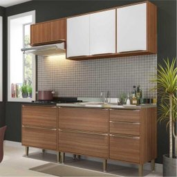 Cozinha Compacta Multimóveis com 4 peças Calábria 5459 Nogueira/Branco - 1 Cozinha Compacta Multimóveis com 4 peças Calábria 5459 Nogueira/Branco - 1
