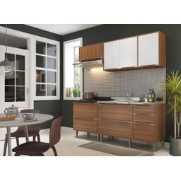 Cozinha Compacta Multimóveis com 4 peças Calábria 5459 Nogueira/Branco - 4 Cozinha Compacta Multimóveis com 4 peças Calábria 5459 Nogueira/Branco - 4