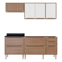Cozinha Compacta Multimóveis com 4 peças Calábria 5459 Nogueira/Branco - 2 Cozinha Compacta Multimóveis com 4 peças Calábria 5459 Nogueira/Branco - 2