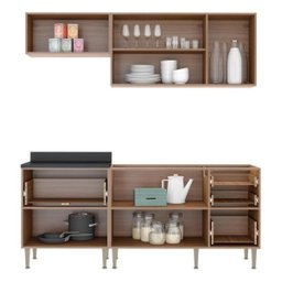 Cozinha Compacta Multimóveis com 4 peças Calábria 5459 Nogueira/Branco - 5 Cozinha Compacta Multimóveis com 4 peças Calábria 5459 Nogueira/Branco - 5
