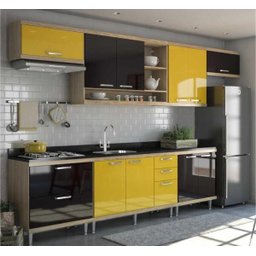 Cozinha Completa Multimóveis com 7 Peças Sicília 5800 Argila/Preto/Amarelo - 1