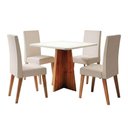 Ver imagem 1 de Conjunto Sala de Jantar Mesa Quadrada 0,90m Moove 4 Cadeiras Veludo Milano Viero Madeirado / Marfim