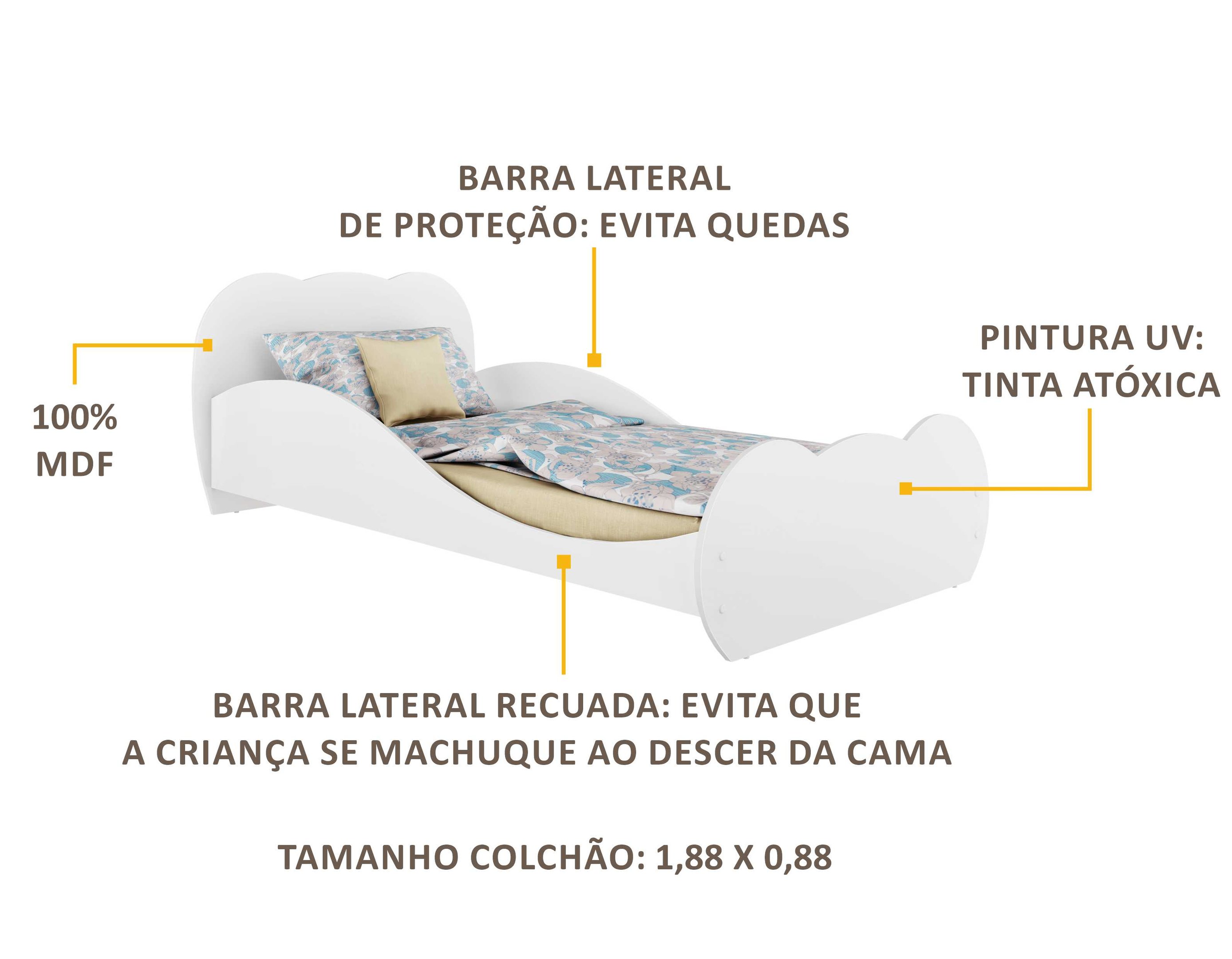 Cama Infantil Safira Mdf Branco Premium Multimóveis para Colchão 188 X 88cm - 3