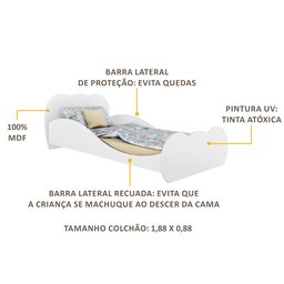 Cama Infantil Safira Mdf Branco Premium Multimóveis para Colchão 188 X 88cm - 4