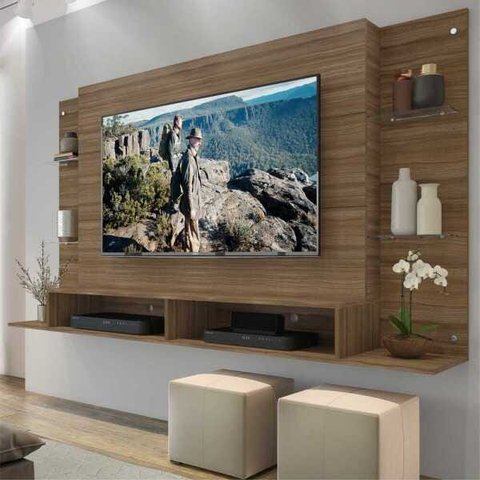 Painel TV até 60 Polegadas com Prateleiras de Vidro Nairóbi Multimóveis Madeirado