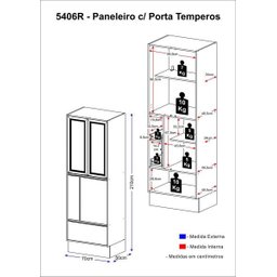Paneleiro Multimóveis Calábria com Porta Tempero 5406R Nogueira/Branco com Rodapé - 2