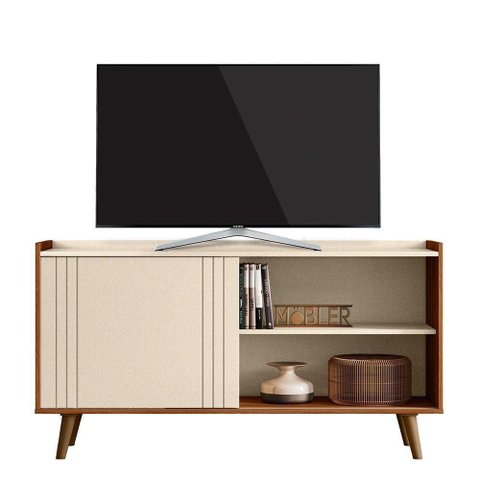 Rack Bancada New Austin 135,7cm Pérola Metalizado-cinamomo Mel para Tv até 50 - Mobler Pérola