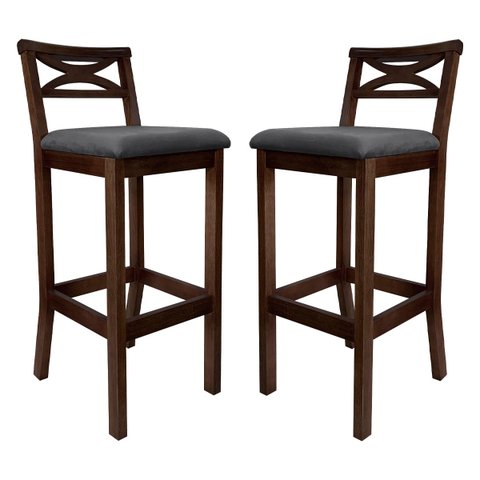 Kit 2 Banquetas Alta Estofada para Bancada Madri Madeira Capuccino Suede Cinza Ccs