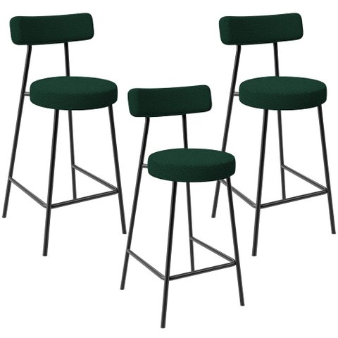 Kit 03 Banquetas Baixa para Cozinha Sala de Jantar Bar Bancada Milão L02 Bouclê Verde - lyam decor L