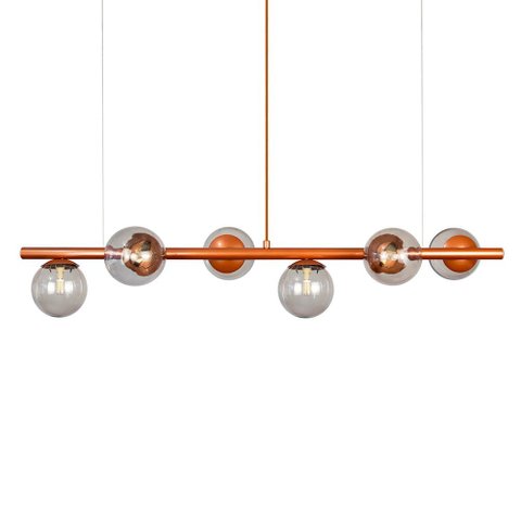Lustre Pendente Figo Bronze - 6 Globo Esfera de Vidro Fumê