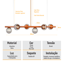 Ver imagem 2 de Lustre Pendente Figo Bronze - 6 Globo Esfera de Vidro Fumê