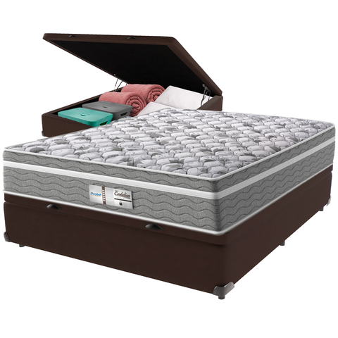 Cama Box Baú e Colchão Evolution Molas Ensacadas Casal Probel: Marrom