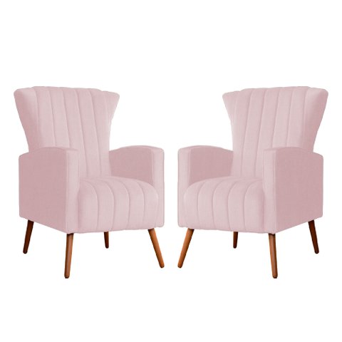 Kit 02 Poltrona Decorativa Melinda Suede Rosa Bebê - Fm