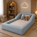 Ver imagem 1 de Cama Montessoriana Infantil Estofada Soft Proteção Lateral Azul Celeste Boucle