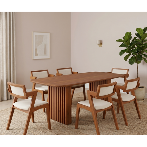 Conjunto Sala de Jantar 6 Lugares Cadeiras Madeira Maciça Espresso Móveis Marrom