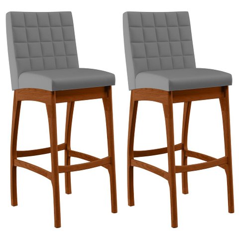 Kit 02 Banquetas Altas Para Cozinha Sala De Jantar Fixa Mila B04 Facto Cinza Fosco - Lyam Decor