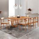 Ver imagem 1 de Conjunto Mesa de Jantar Tampo 240cm Barril Laminado Ello e 8 Cadeiras Mônaco Premium Marrom/Cinamomo/Bege
