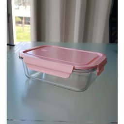 Kit 3 Potes Herméticos de Vidro Rosa Retangulares Pequeno Médio e Grande Uz Marmitas - 6