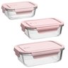 Kit 3 Potes Herméticos de Vidro Rosa Retangulares Pequeno Médio e Grande Uz Marmitas - 1