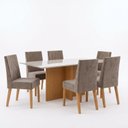 Ver imagem 2 de Conjunto Sala de Jantar Mesa Lana 160cm Tampo MDF Vidro Canto Reto 6 Cadeiras Flavia