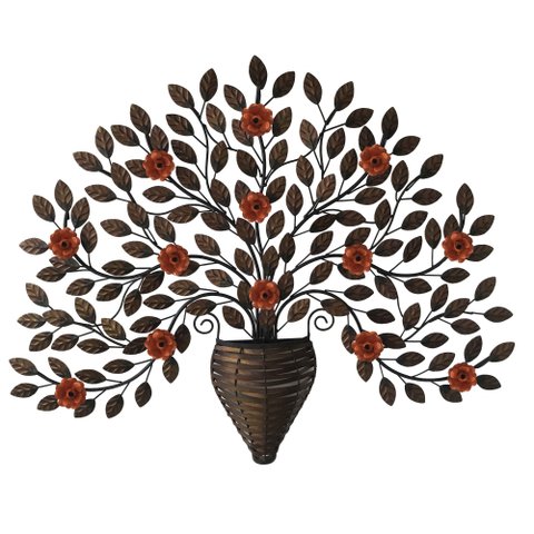 Aranjo de Parede Estilo Arvore Ferro Rustica Pequena Flor - Laranja