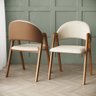 2 Cadeiras de Jantar Madeira Maciça Linho Braços Arredondado:bege - 1