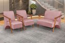 Ver imagem 3 de Conjunto Venus Braços em Madeira Maciça 1 Namoradeira 2 Poltronas Suede Unidecor Rosa