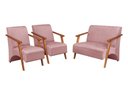 Ver imagem 1 de Conjunto Venus Braços em Madeira Maciça 1 Namoradeira 2 Poltronas Suede Unidecor Rosa