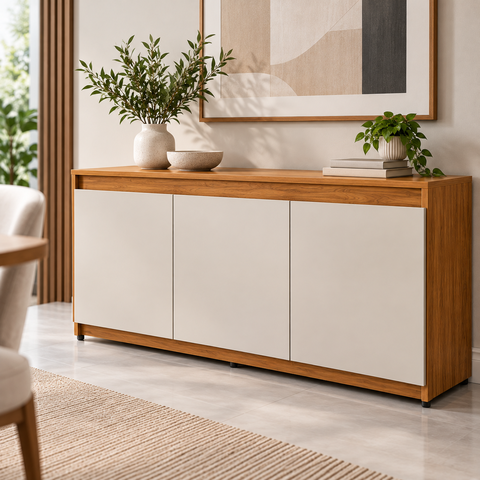 Buffet Aparador 3 Portas Onix Mel e Off White