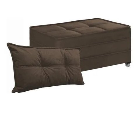 Puff Cama Multiuso Solteiro Com Rodízios E 01 Capa Almofada Marrom