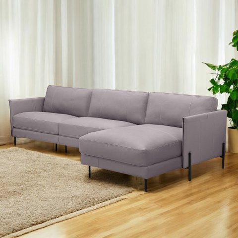 Sofá Decorativo Karine 5 Lugares Sala de Estar 300cm com Chaise Pés em Aço Couro Avelã G88 - Gran Be