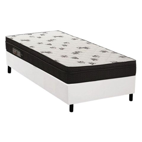 Cama Box Solteiro: Colchão Espuma Ortobom D45 Light Ortopilow + Base CRC Courano White(88x188)