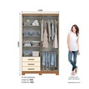 Ver imagem 2 de Guarda Roupa Solteiro Cajú 4 Portas 3 Gavetas MDP com Espelho Cinamomo-Off White Móveis Henn