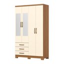 Ver imagem 3 de Guarda Roupa Solteiro Cajú 4 Portas 3 Gavetas MDP com Espelho Cinamomo-Off White Móveis Henn