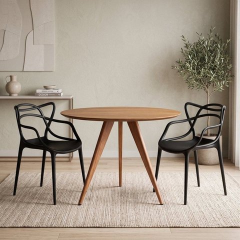 Conjunto Sala de Jantar 2 Lugares Redonda Madeira São Paulo Allegra Yescasa