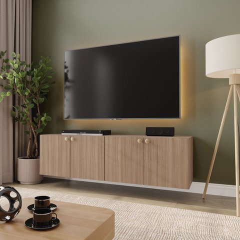 Rack para TV até 55 Polegadas Frame CabeCasa MadeiraOriginals 140cm 4 Portas Acácia