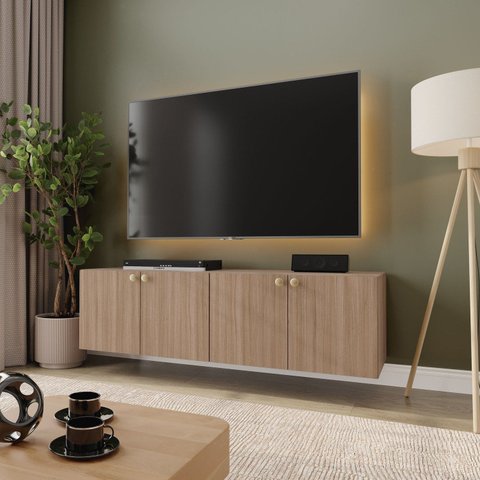 Rack para TV até 55 Polegadas Frame CabeCasa MadeiraOriginals 140cm 4 Portas Acácia