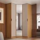 Ver imagem 1 de Guarda Roupa de Canto Obliquo Espelho 3 Portas Mdf Altezza Clean Belmax:freijó/off White
