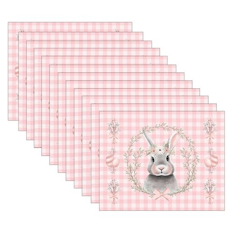 Kit Jogo Americano Páscoa Rosa Xadrez - 12 Peças