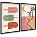 Ver imagem 1 de Kit 2 Quadros Decorativos Praia - Picolés 24x18cm - com Vidro:moldura Preta