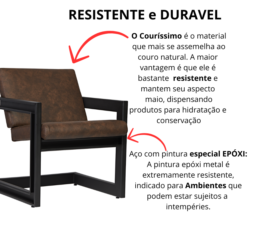 Poltrona Cadeira Detroit Couríssimo Facto Telha Estrutura Preto Fosco - 3