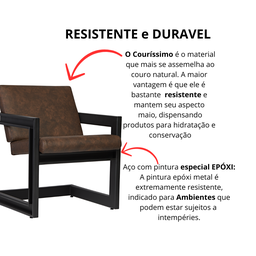 Poltrona Cadeira Detroit Couríssimo Facto Telha Estrutura Preto Fosco - 3