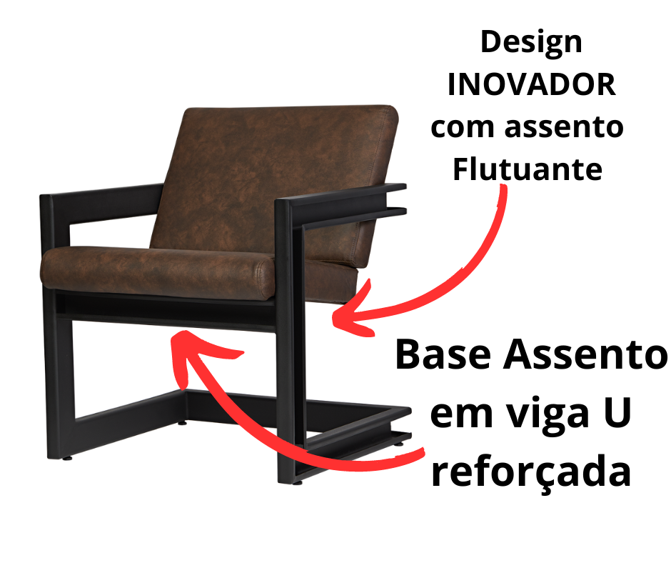 Poltrona Cadeira Detroit Couríssimo Facto Telha Estrutura Preto Fosco - 5