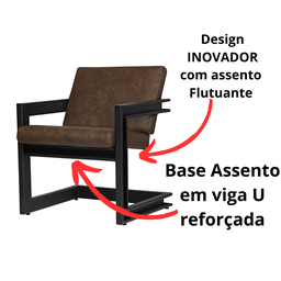 Poltrona Cadeira Detroit Couríssimo Facto Telha Estrutura Preto Fosco - 5