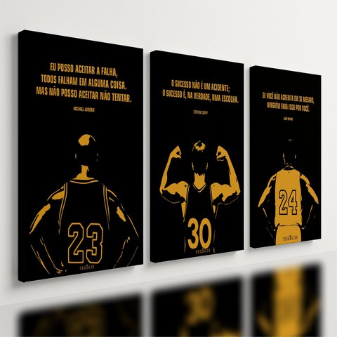 Kit 3 Quadro Decorativo Motivacional Basquete Jogador Quarto Qualidade Premium Moderno 28x20cm