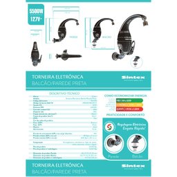 Torneira Elétrica Eletrônica 5500 Watts 110 Volts Sintex Preta - 10