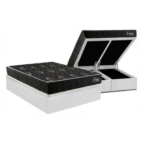 Cama Box Baú Queen + Colchão Anatômico Kappesberg D28 Onix + Base Crc Corano White