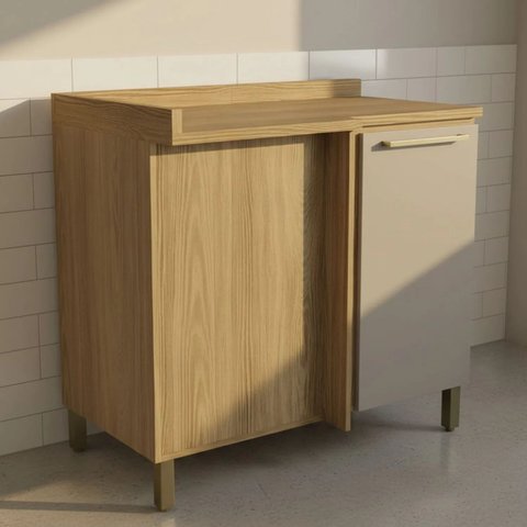 Armário de Cozinha Balcão de Canto 1 Porta 52x98cm com Pés e Tampo Botanic Kappesberg