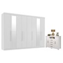 Ver imagem 1 de Guarda Roupa Casal com Cômoda Master New 8 Portas 4 Gavetas MDP com Espelho Branco Brilho Santos